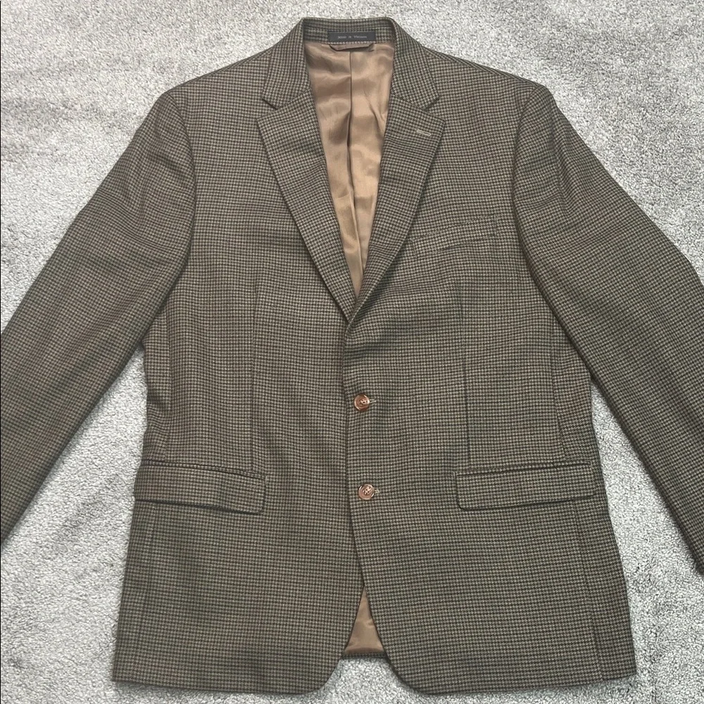 Houndstooth Jacket Sports Coat Blazer Tan Blue Brown Lauren Ralph Lauren Size 44